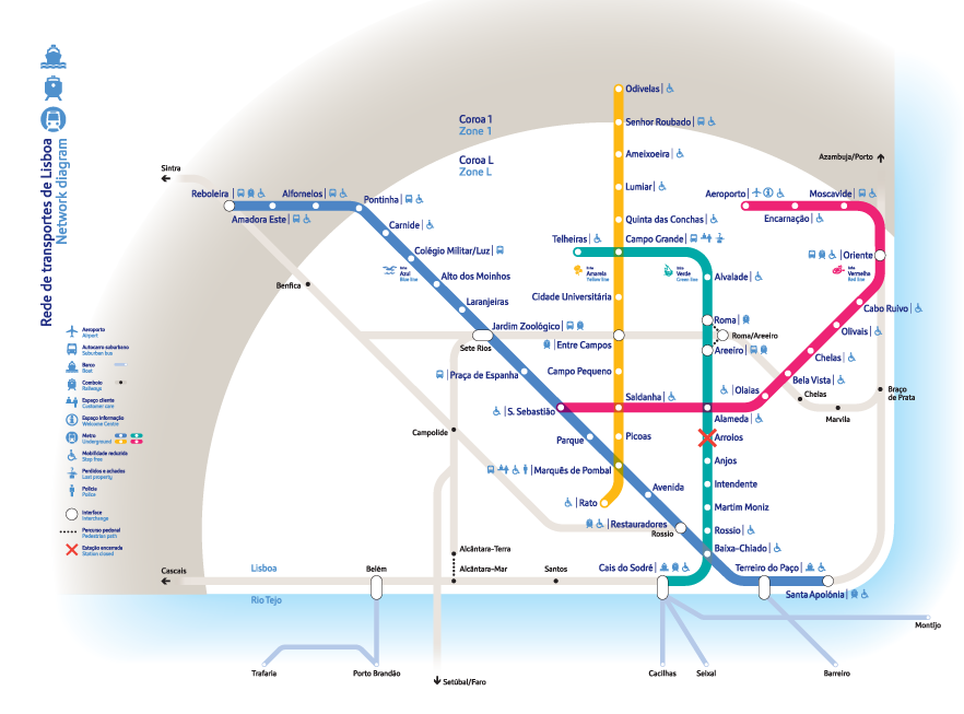 Roteiro 4 dias em Lisboa - Mapa do metrô de Lisboa